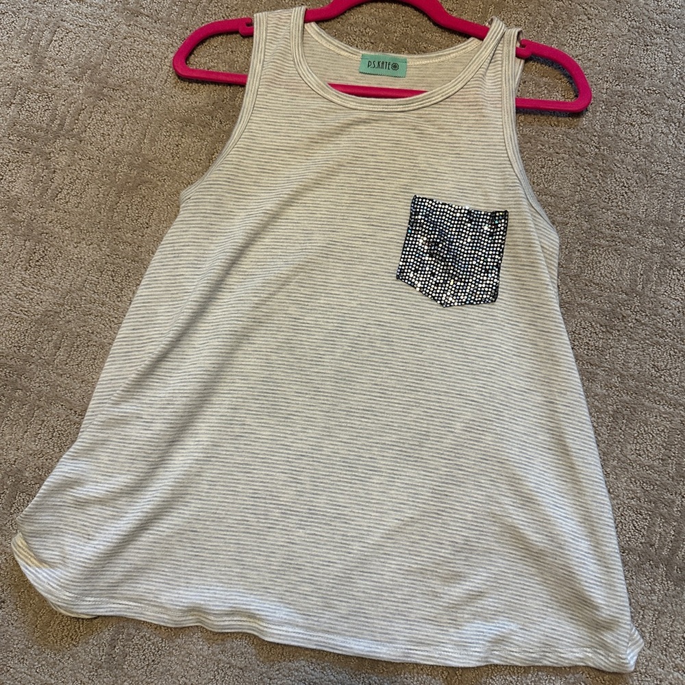PS Kate Striped Tank Top with Sequin Pocket size medium